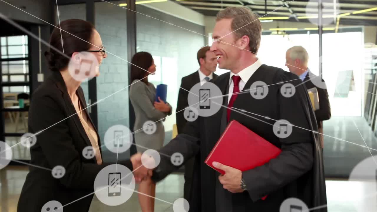 animación de la red de conexiones con iconos sobre personas de negocios en la oficina