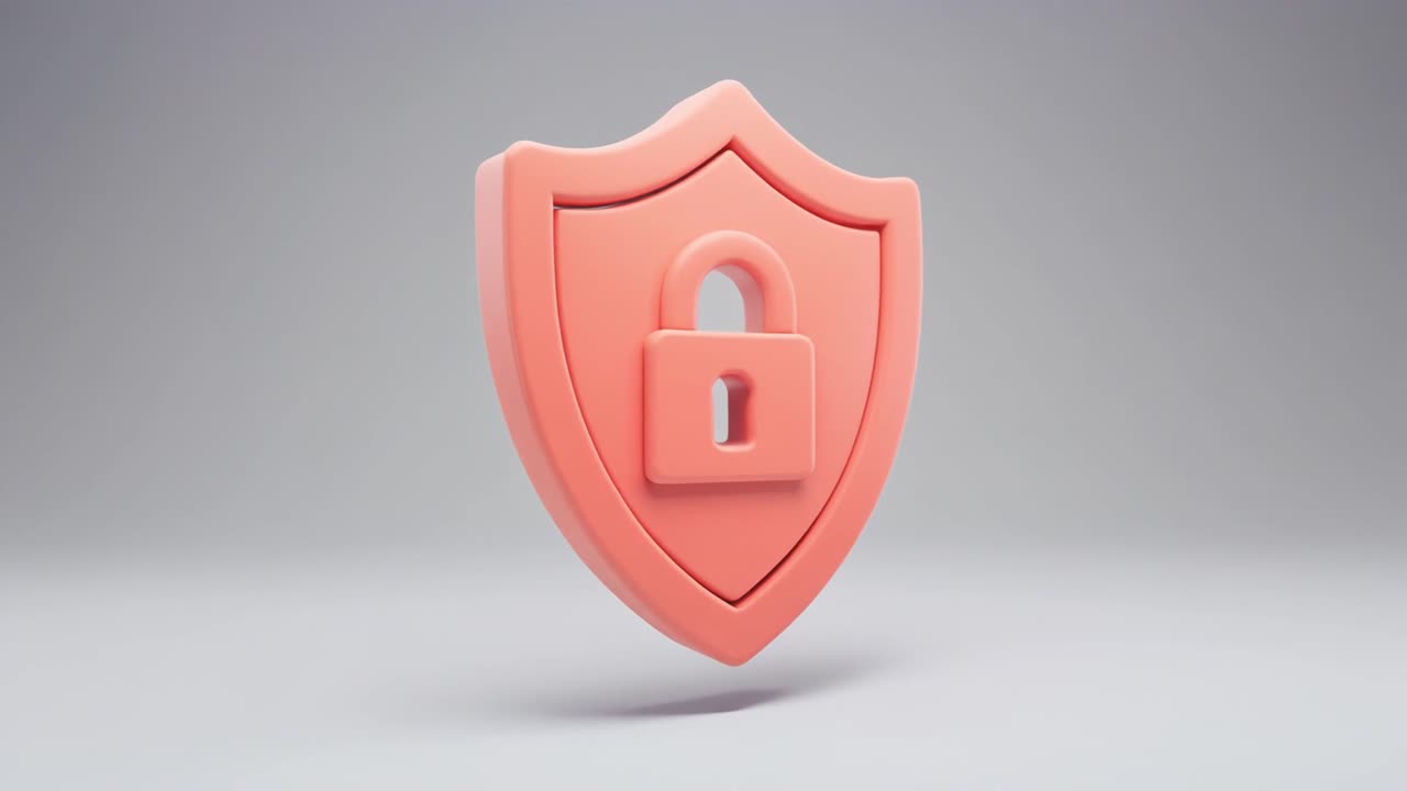 Rotating 3D Pink Shield and Padlock Icon Representing Security