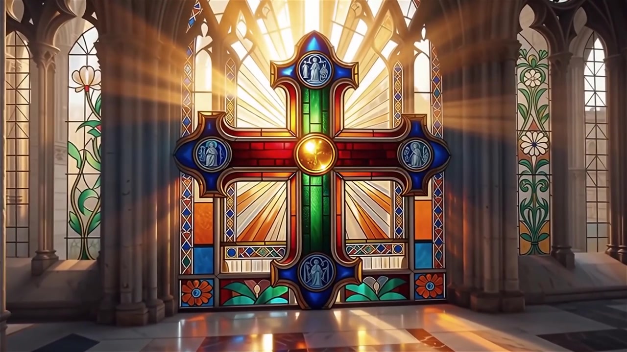 Croce Cristiana Luce Celestiale Sfondo per il Culto.