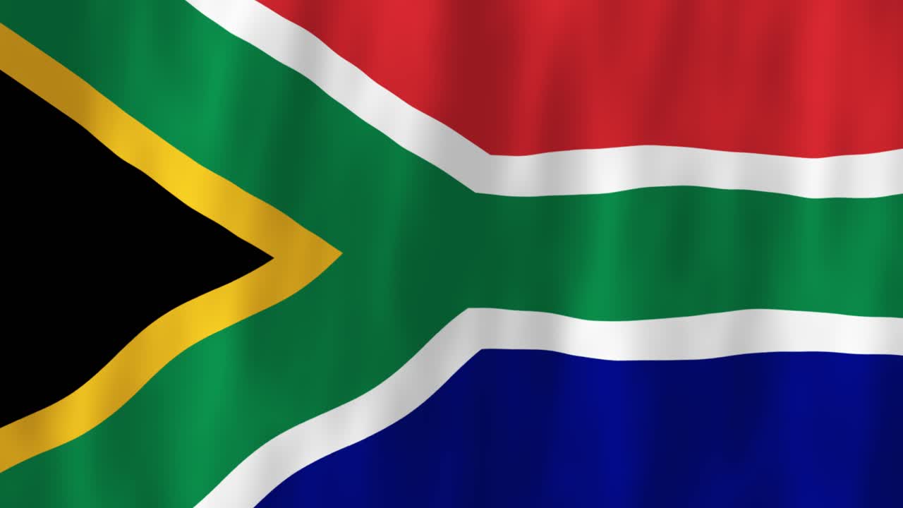 South Africa flag country animation 3D symbol design waving in wind movement national patriotism world culture emblem banner black yellow green red white blue