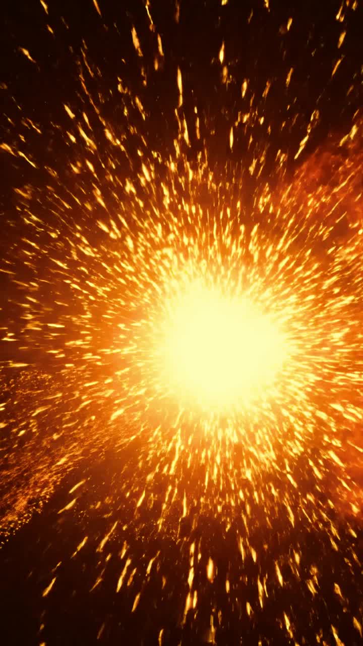 Fiery Explosion of Sparks and Glowing Particles on Black Background