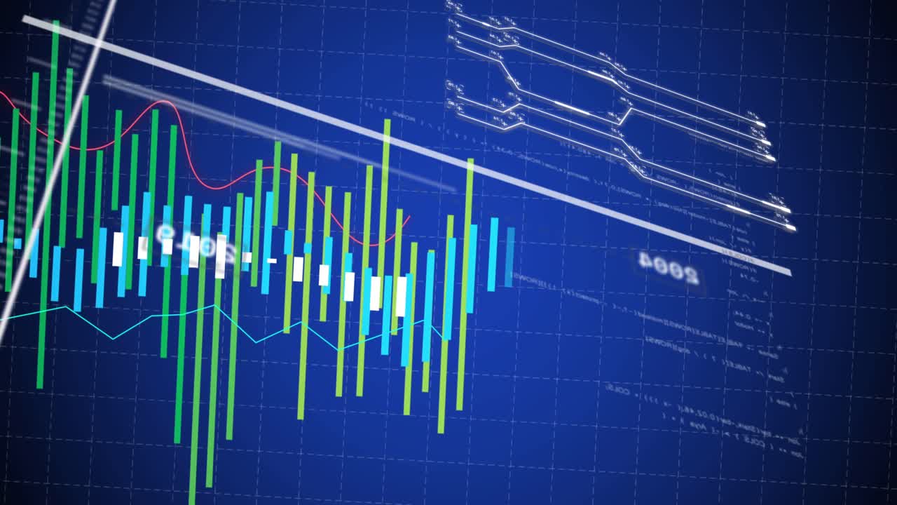 Thin diagonal mark initiating sweep, white trendline sweeping, bars growing and forming market wave