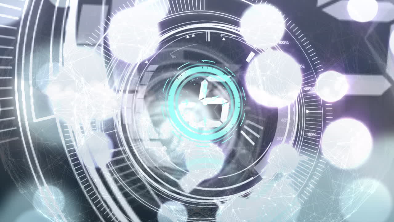 어두운 배경 위에 시계와 반이는 빛의 애니메이션