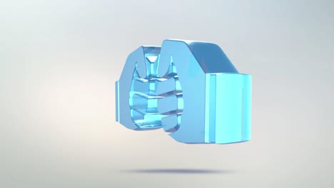 el icono de los puños está hecho de vidrio. icono de puños giratorios transparentes con canal alfa de color azul verde. símbolo de bucle sin costuras figura 3d