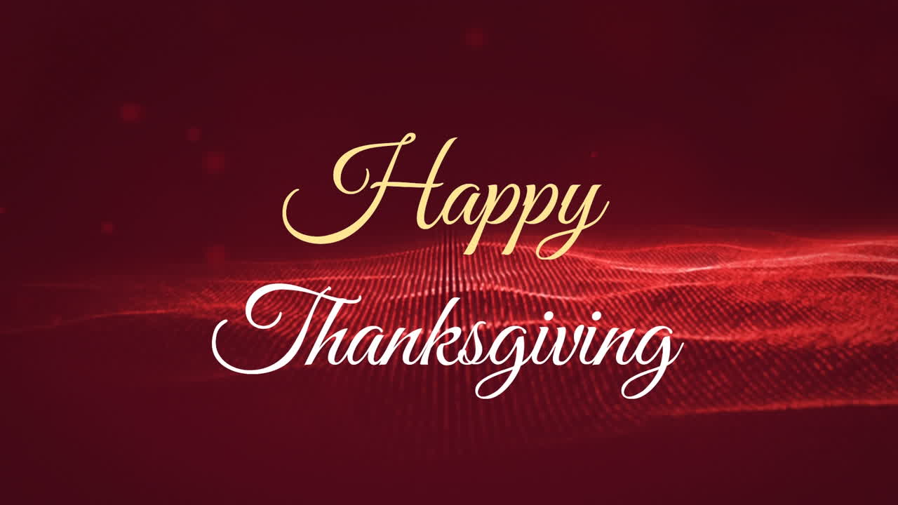 ハッピー感謝祭のテキストアニメーションは赤いデジタル波の背景で祭りのスタイルで