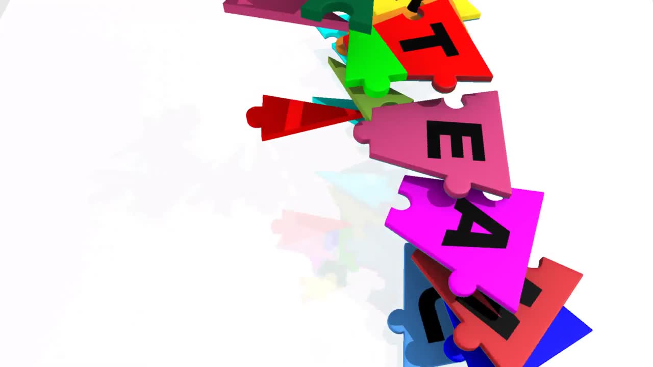 rompecabezas de círculos coloridos en 3d que muestran la palabra teambuilding