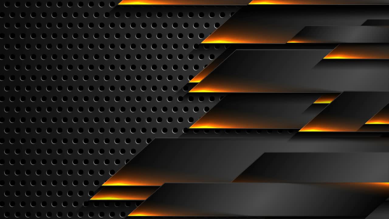 Futuristisk sort teknologi bevægelsesbaggrund med orange neonlinjer