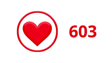 animación del icono del contador de corazón rojo, aislado sobre un fondo blanco