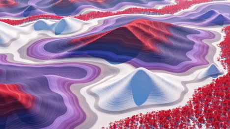abstract landscape of colorful mountains and trees