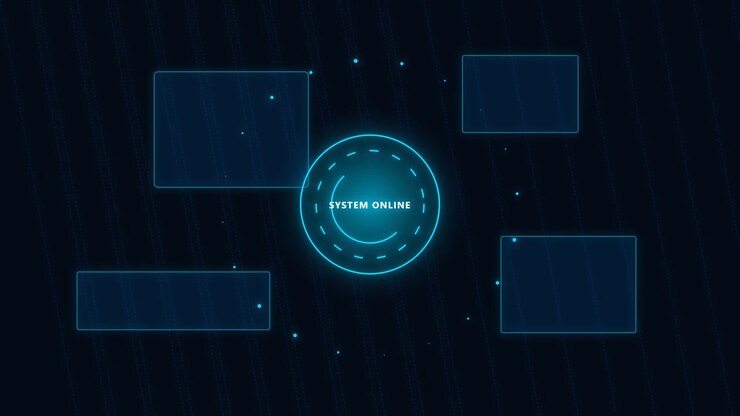 Futuristic Digital Interface with System Online Text and Glowing Data Nodes