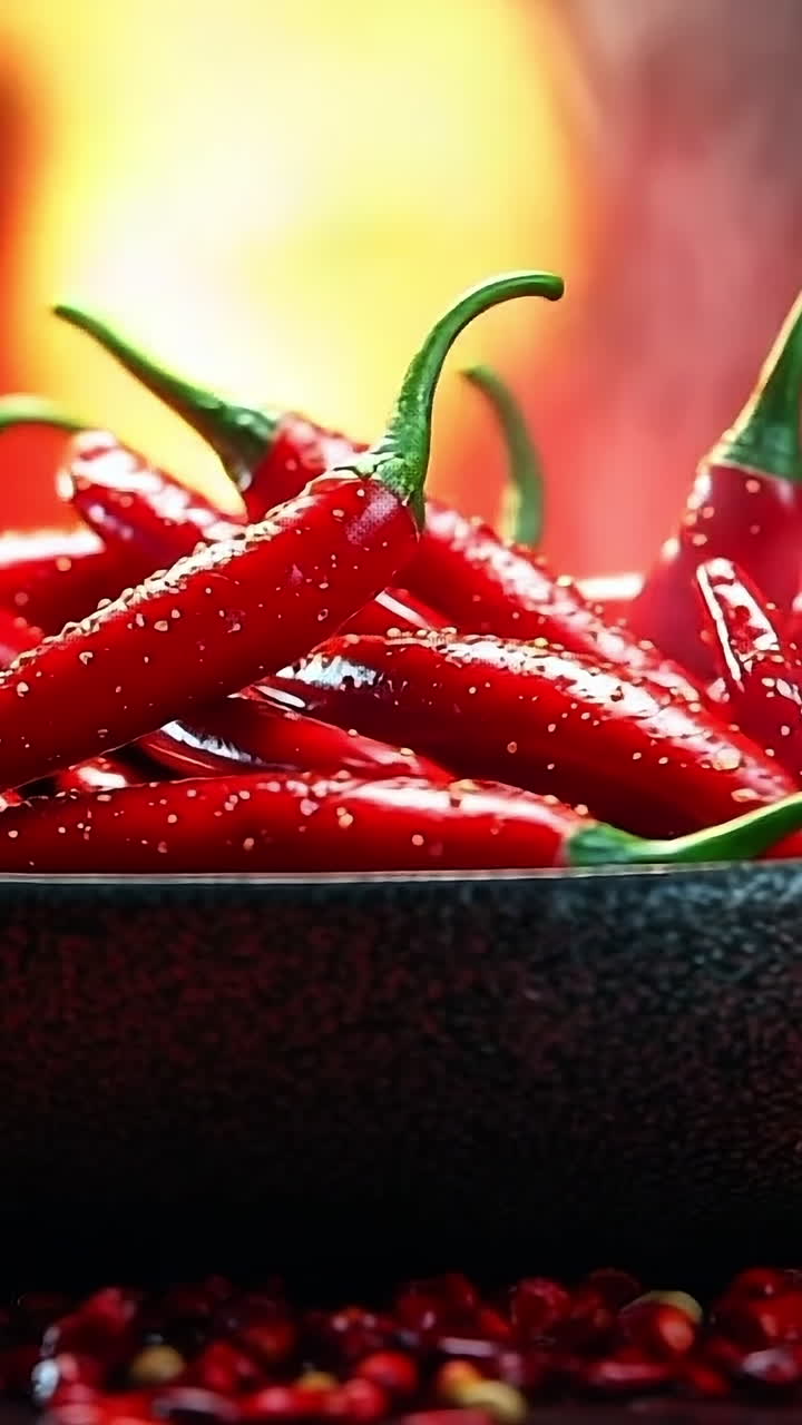 Fresh red chili peppers in a bowl. A bowl filled with vibrant red chili peppers sits against a fiery backdrop, highlighting their spice and freshness.