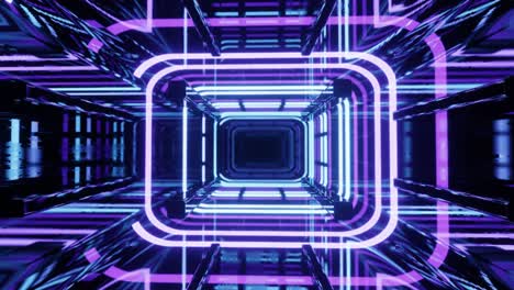 ultraviolet tunnel. hi-tech neon sci-fi tunel. trendy neon glow lines form pattern and construction in mirror tunnel. fly through technology cyberspace. 3d looped seamless 4k bright youth background.