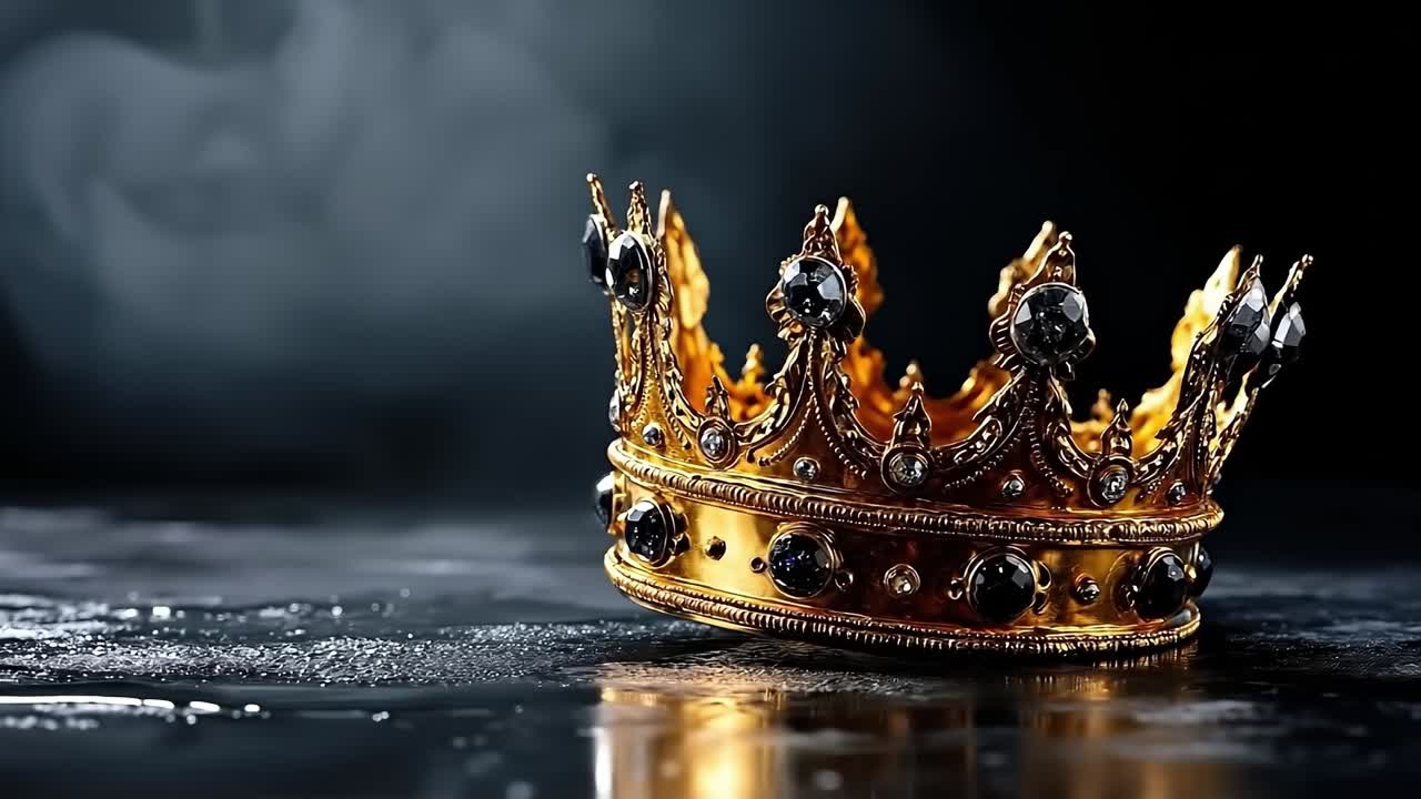 A gold crown sitting on top of a table