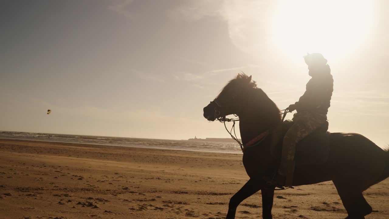 Horseback Riding At The Beach In Essaouira, Morocco. - wide shot