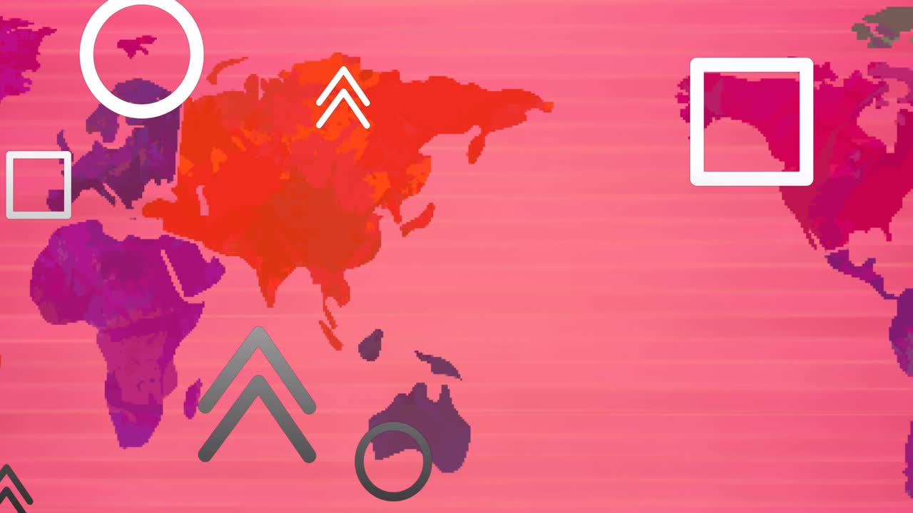 animación de flechas y formas volando sobre el mapa del mundo