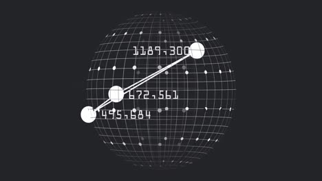 animación de números alrededor de puntos conectados que forman un triángulo sobre el globo sobre fondo negro.