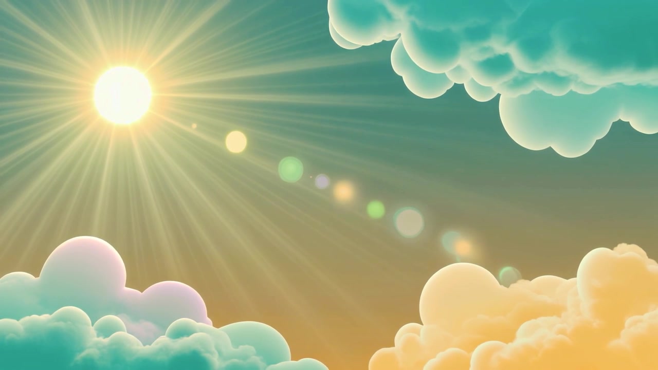 Bright Sun Shining Through Pastel Colored Clouds in the Sky