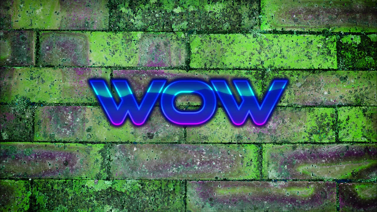 animación del texto wow en fondo verde