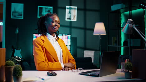 Portrait business student creating online surveys or questionnaires for research