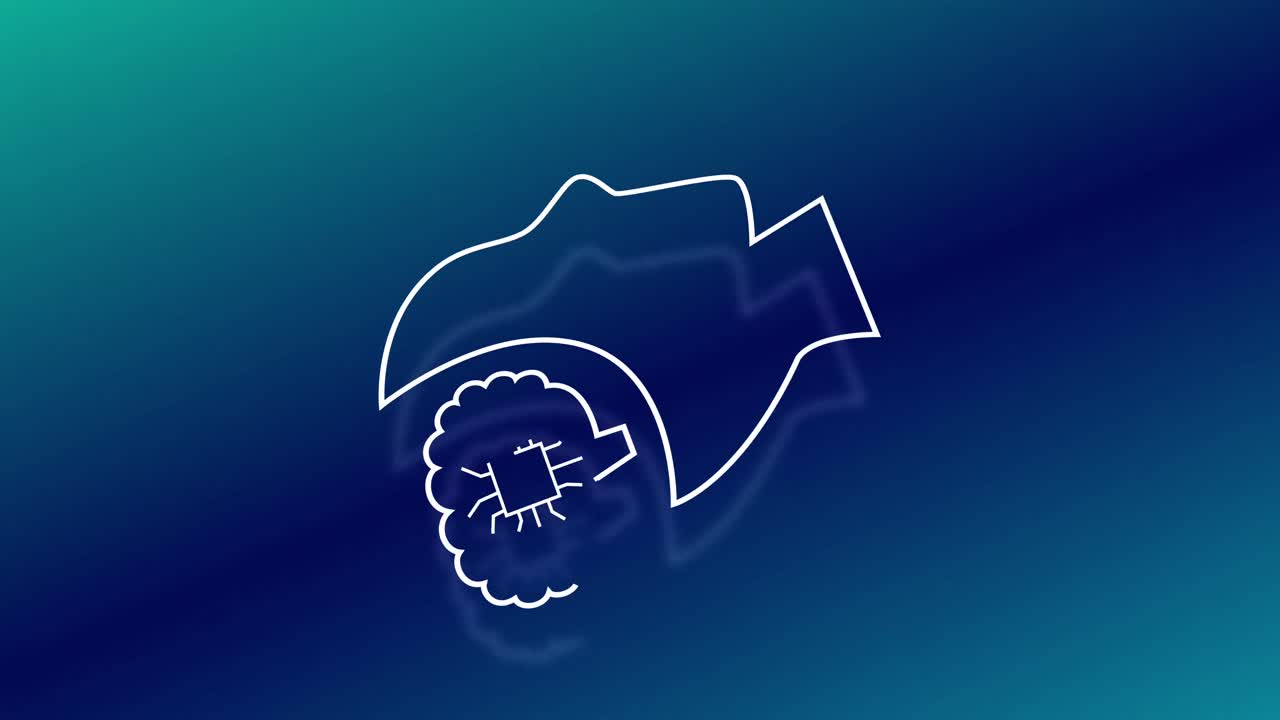 Animation of ai text, icon and data processing over green background