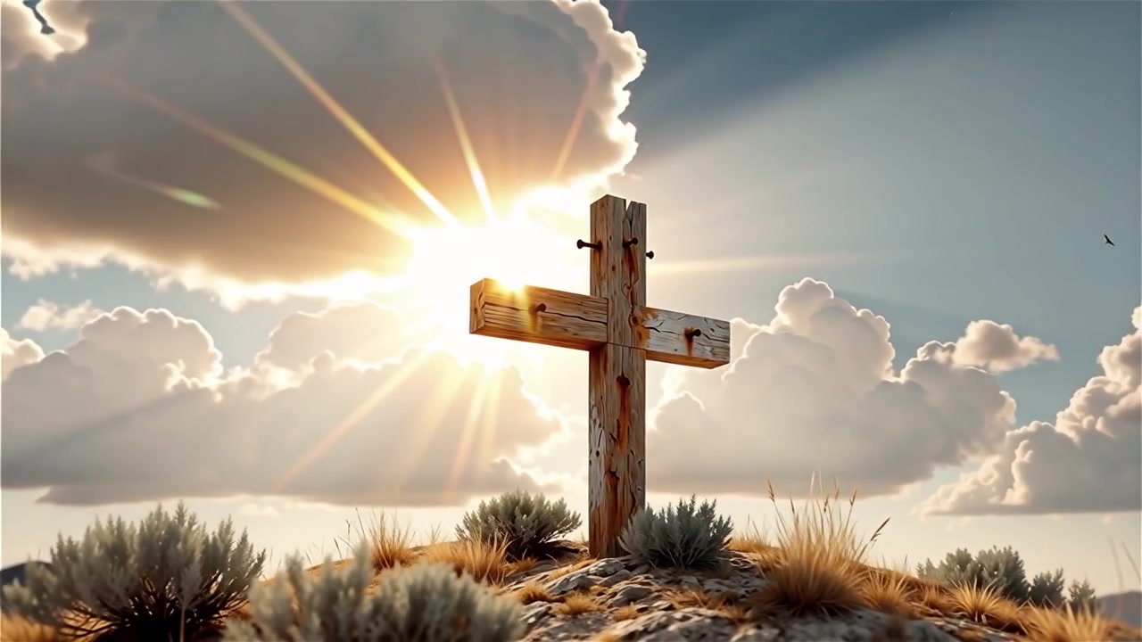 Croce Cristiana Luce Celestiale Sfondo per il Culto.