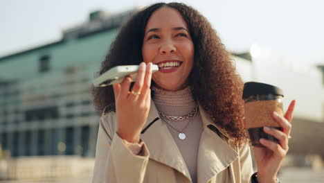 Speaker,-phone-call-and-business-woman-in-a-city