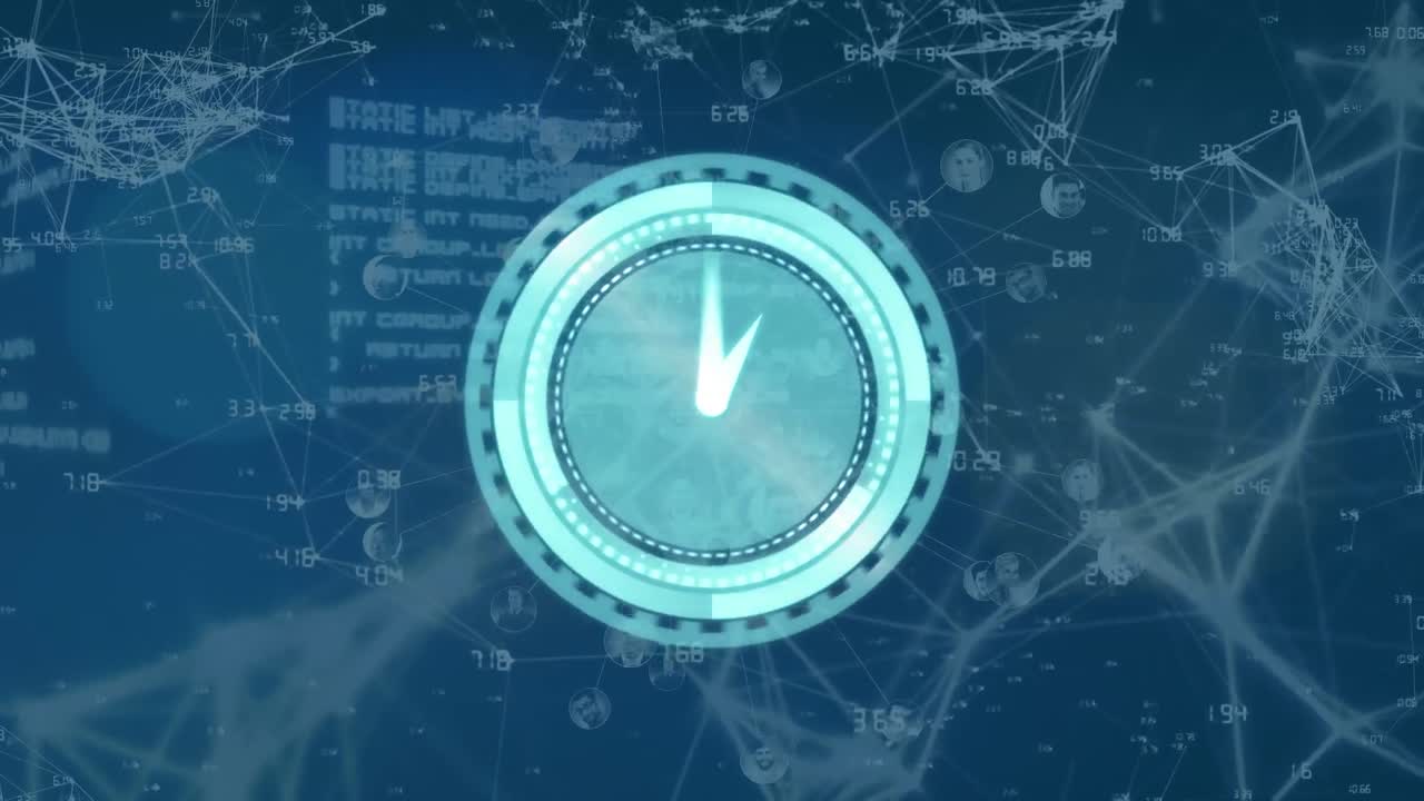 연결 네트워크를 통해 시계 타이킹과 데이터 처리의 애니메이션