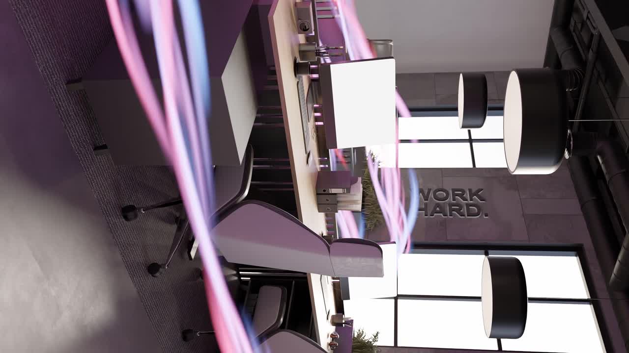 вертикальная любовь течет энергия в пустом офисе рабочее место с ноутбуком 3d рендеринг анимации люблю свою работу работать усердно