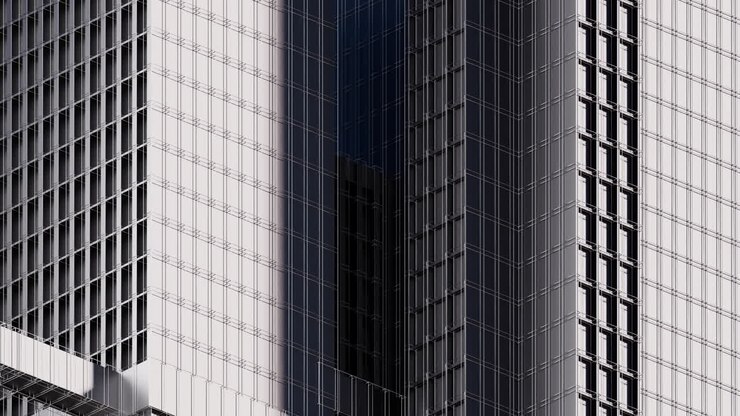 Edificio urbano di giorno, edificio modulare, rendering 3D