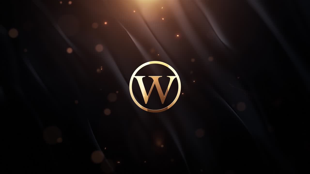 Złota Litera W: Odsłonięcie Logo z Jarzącymi Się Cząsteczkami na Ciemnym Tle