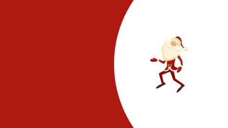 video en 4k de dibujos animados de santa claus caminando sobre un fondo rojo y blanco.
