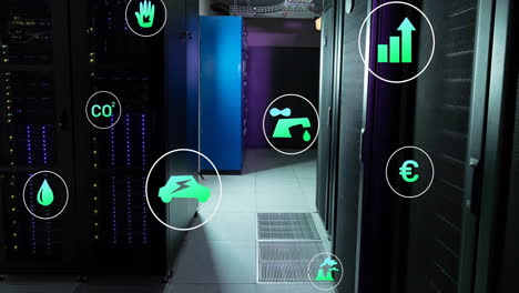 Animation-Von-Öko-Symbolen-Und-Datenverarbeitung-über-Computerserver