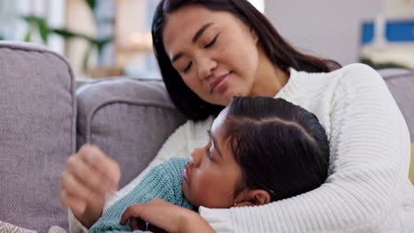 comfort, care and mother hugging her child