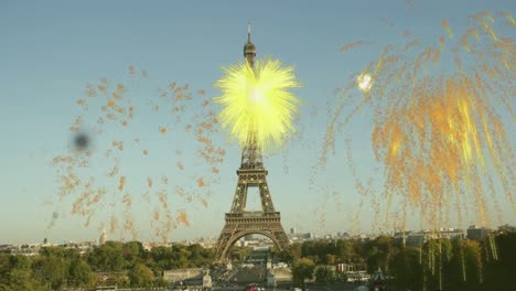 animation of fireworks over eiffel tower