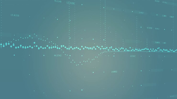 Animation of dots forming graphs with changing numbers against blue background