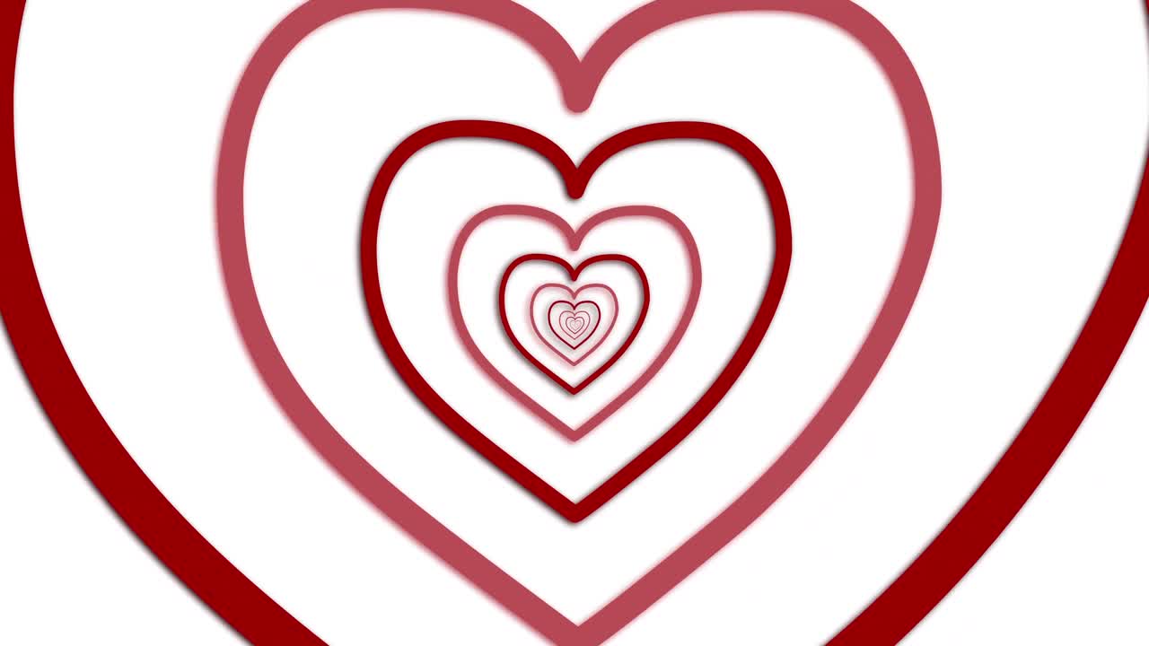 ⁇ 색 배경에 집중적 인 빨간색 심장 윤 ⁇ 의 터널을 통해 이동