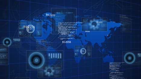 animation of world map and data processing on interface