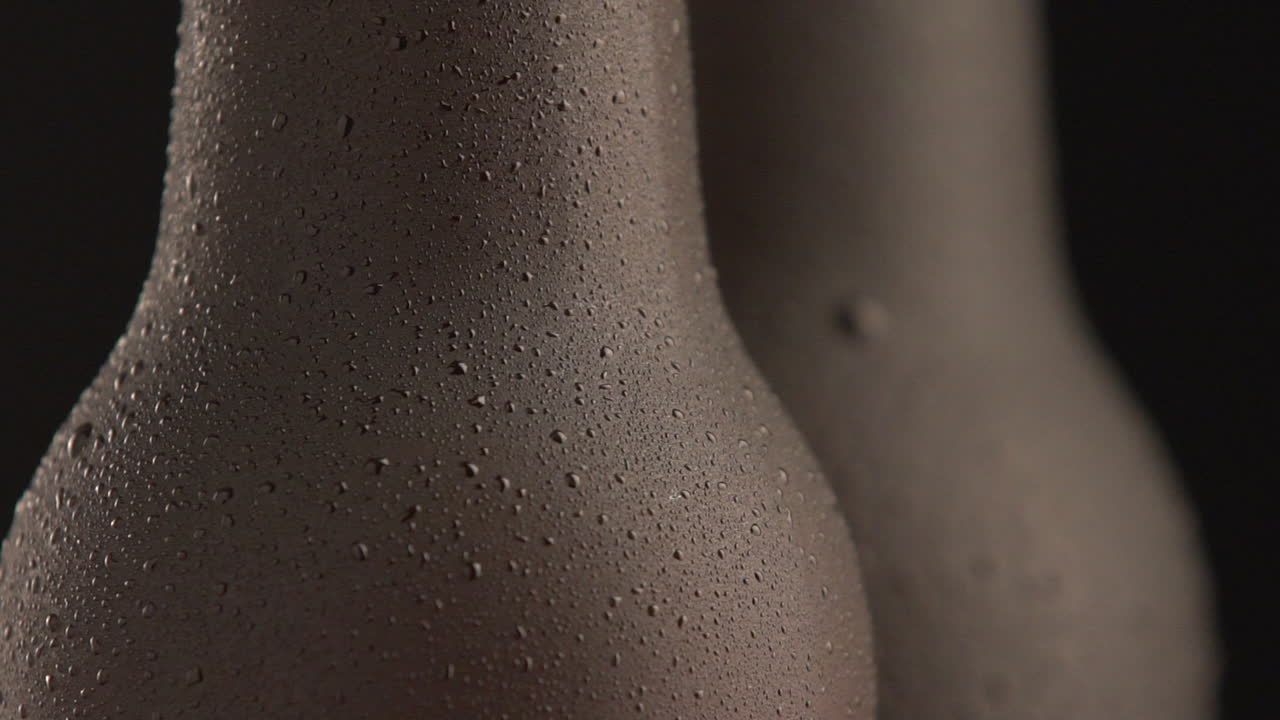 Two beer bottle rotating on black background