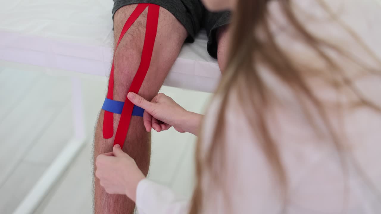 Medico applica bendaggi kinesio in clinica