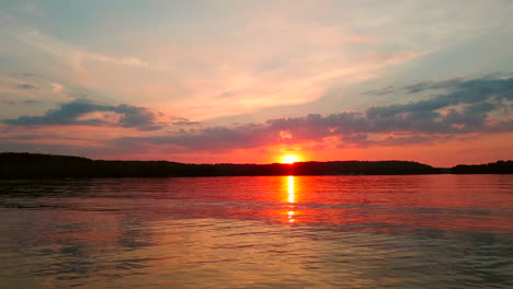 red sunset on lake