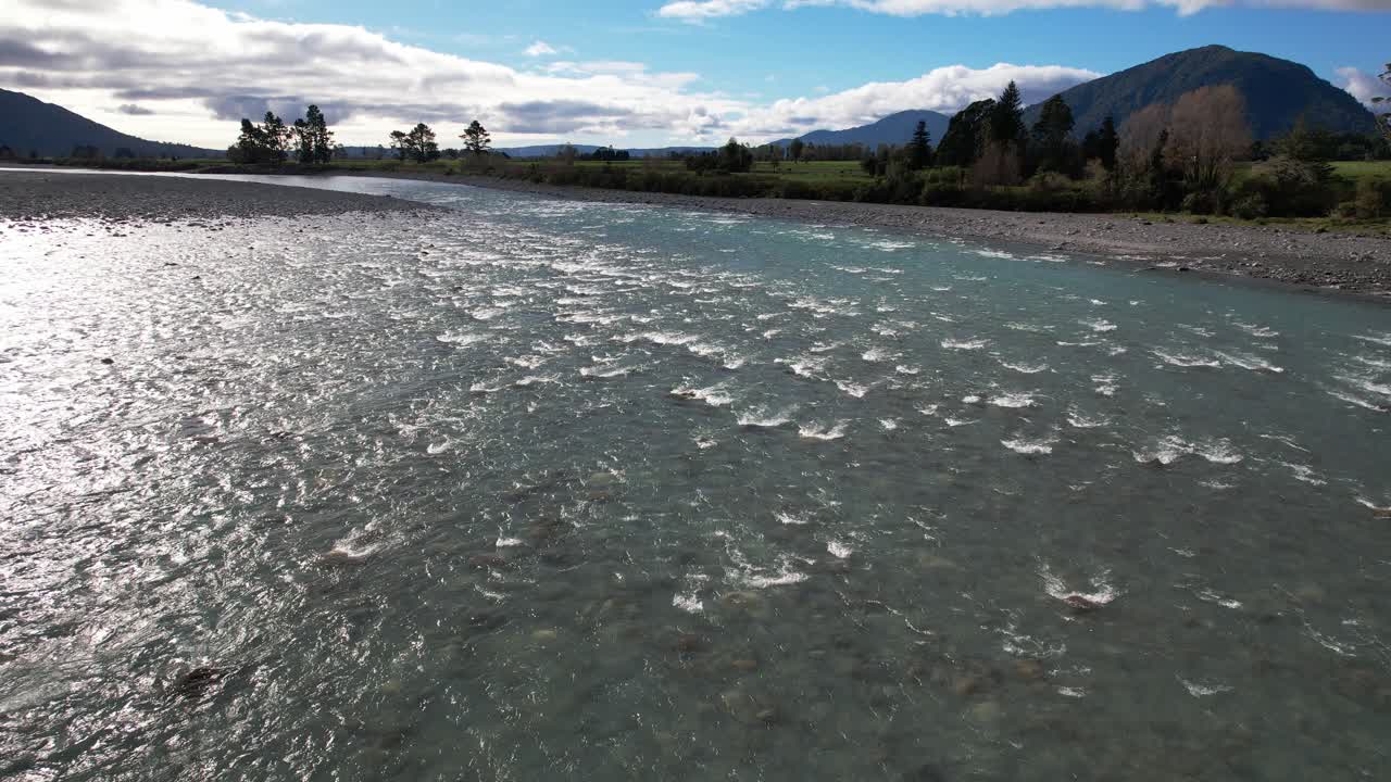 Scenic Hokitika River In South Island, New Zealand - Drone Shot
