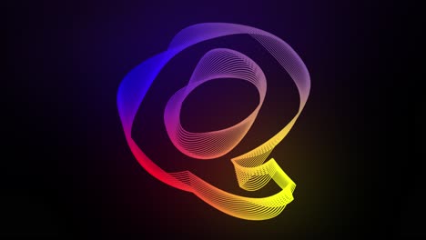 3d letra q líneas giratorias animación en fondo de gradiente oscuro abstracto gráfico de movimiento dinámico tipografía de brillo de partículas efecto visual arco iris alfabeto digital