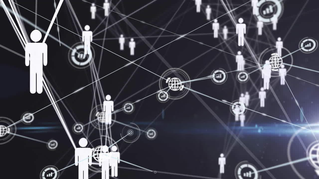 검은색 배경에 아이콘으로 연결 네트워크의 애니메이션