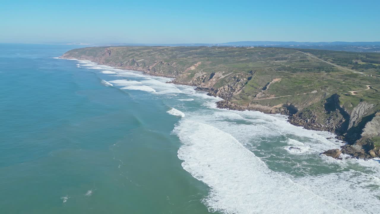 Rugged coastline at miradouro do salgado in nazaré, portugal, aerial view
