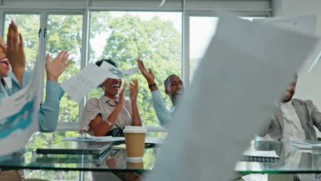 meeting, applause and business people throwing