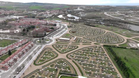 drone shot of agriculture green fields in salamanca, spain