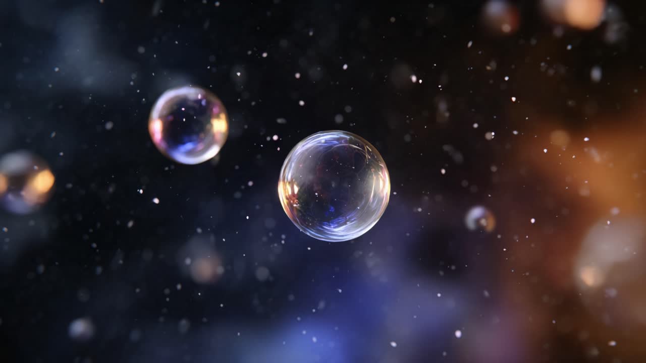 Incredible Close-up of Colorful Bubbles Floating in a Cosmic Background Surrounded by Tiny Specks of Light Creating a Magical Atmosphere of Wonder and Mystery