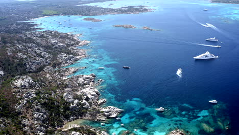 beautiful cinematic aerial drone view over caprera island, sardinia, italy