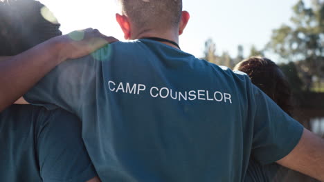 camp counselor, group or people outdoor in nature