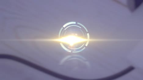 animation of rotating scope scanning with countdown over light trail on blurred background